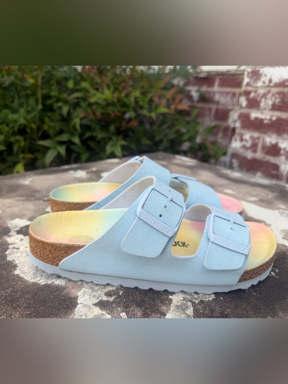 Birkenstock Arizona Vegan OMBRE FINISHED SKY Rainbow Footbed Sandals 37 L6 M4